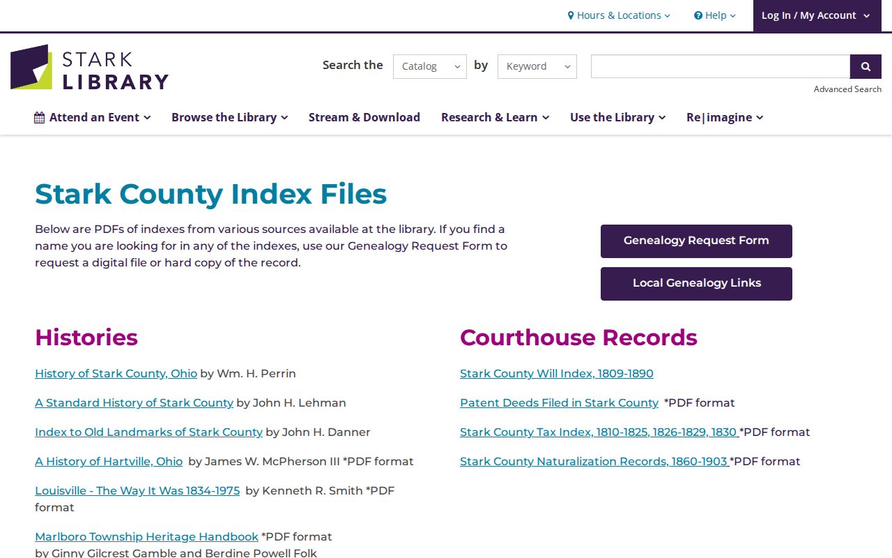 Perry Township city directory research at Stark Library local index files
