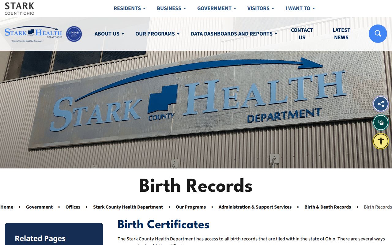 Perry Township resident lookup birth record ordering options at Stark County Health Department