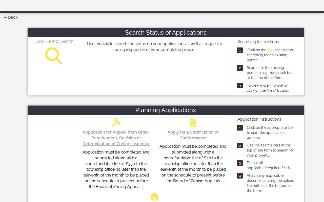 Perry Township street directory zoning permit portal